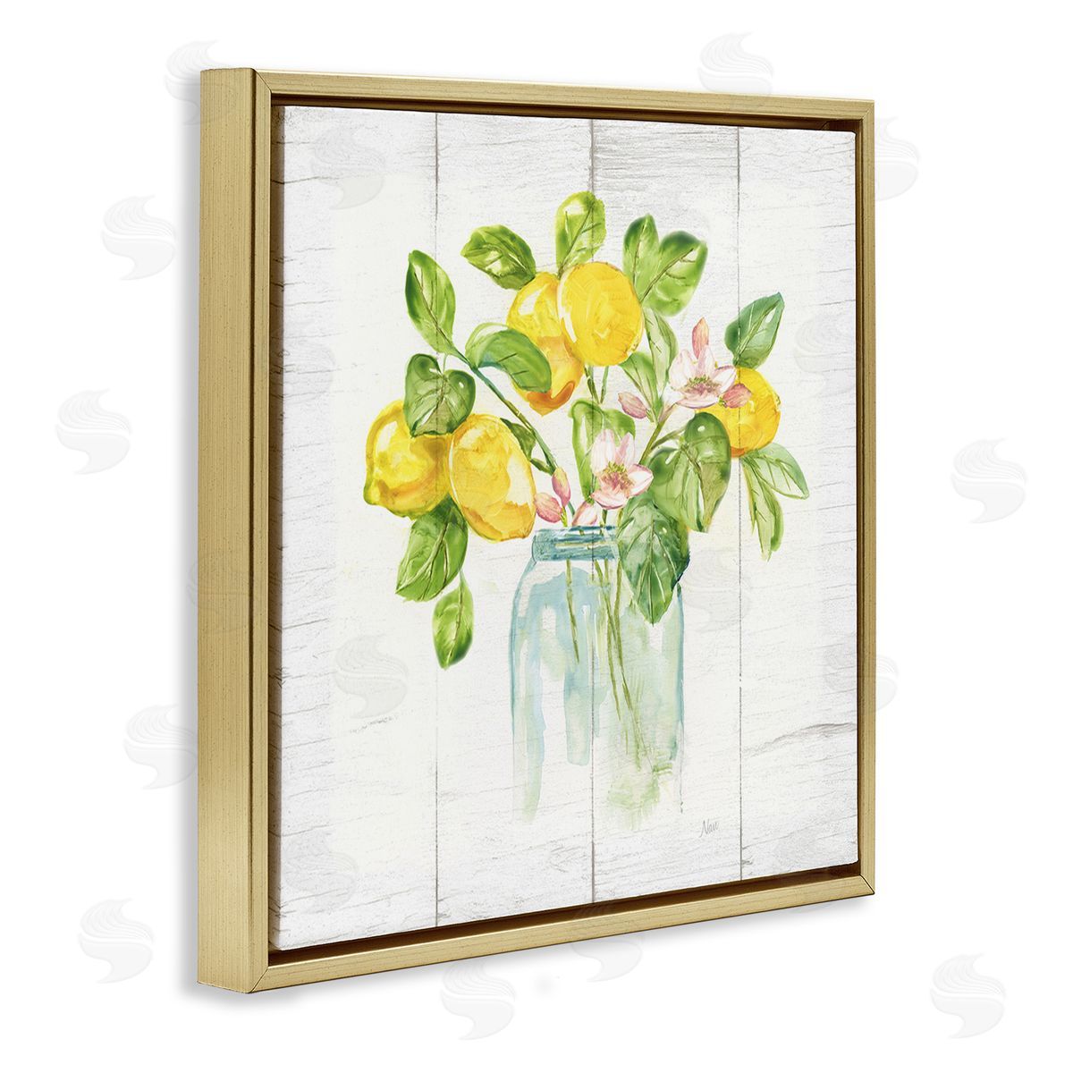 Nan Lemon Blossom Bouquet Gold Floating Frame Canvas Wall Art Print