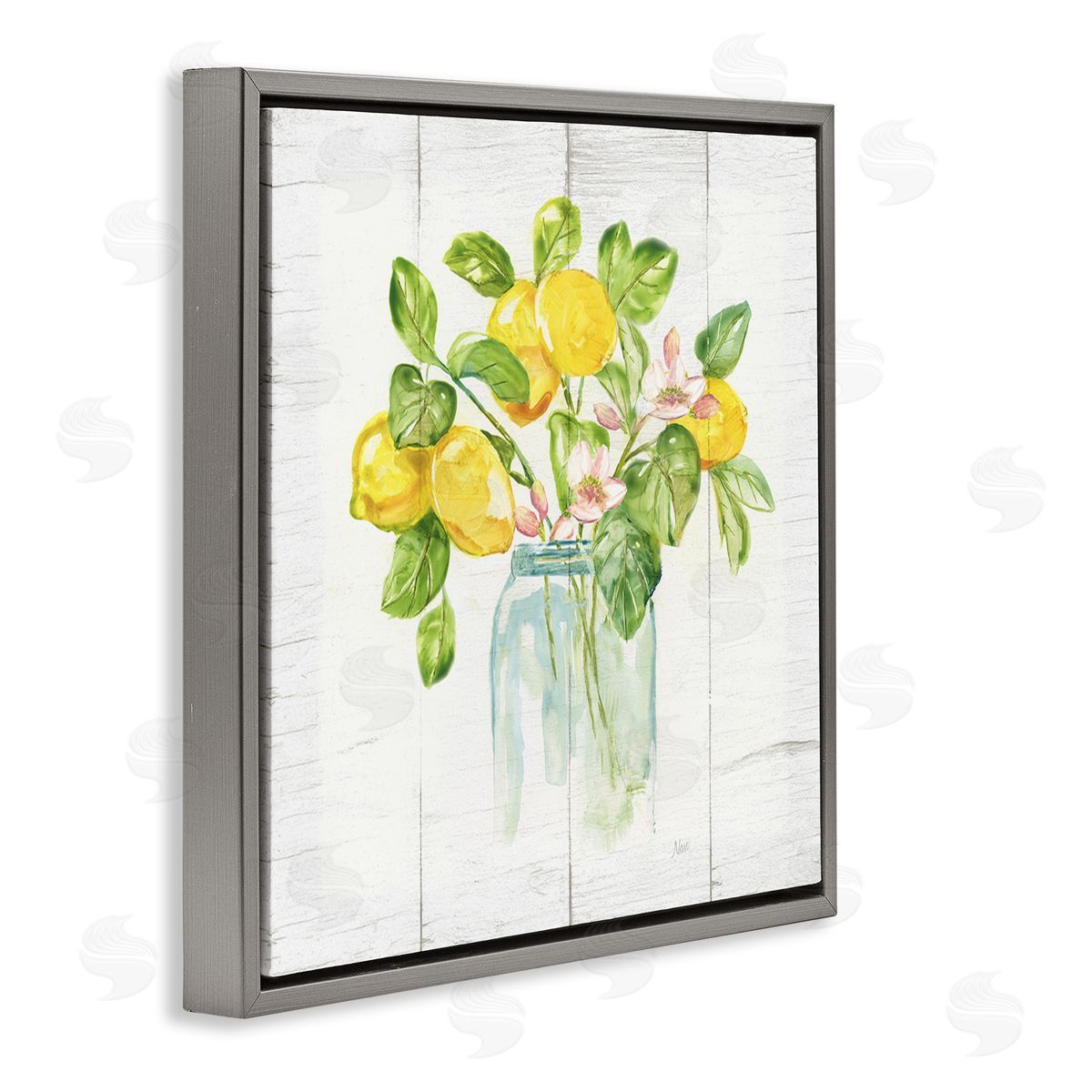 Nan Lemon Blossom Bouquet Gray Floating Frame Canvas Wall Art Print