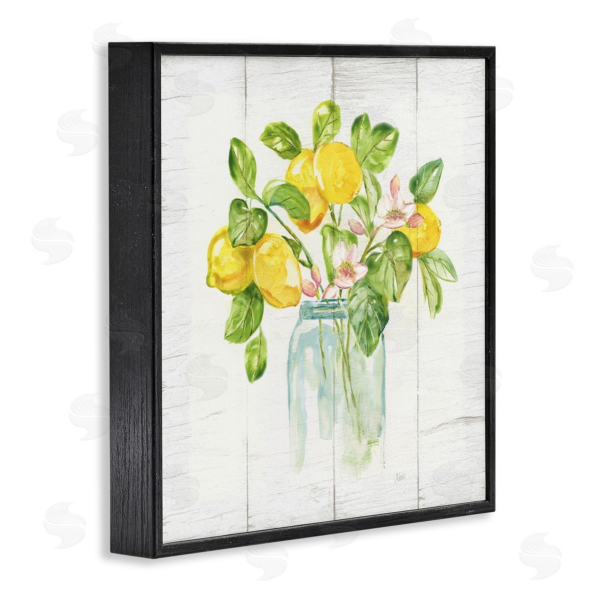 Nan Lemon Blossom Bouquet Black Framed Giclee Wall Art Print