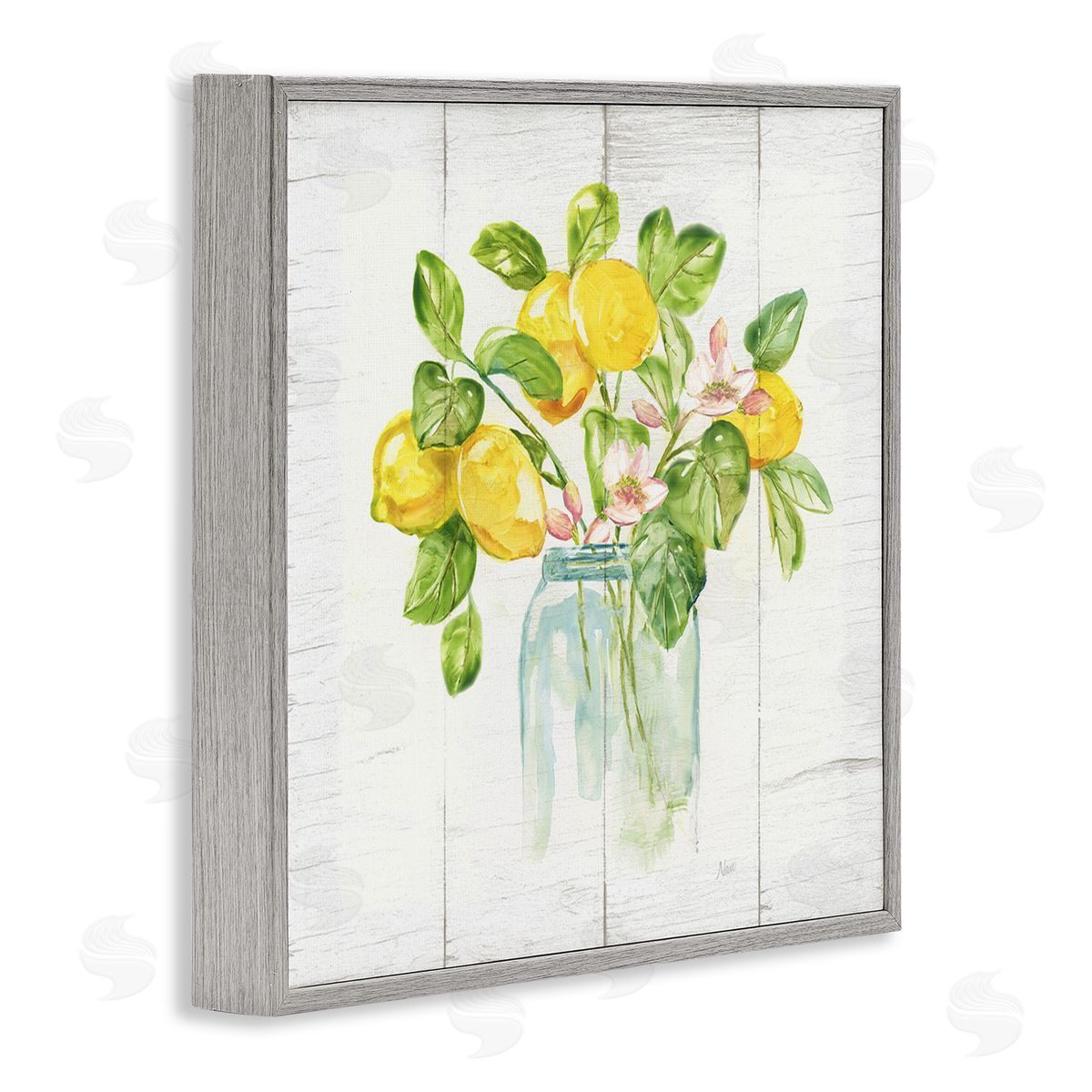 Nan Lemon Blossom Bouquet Gray Framed Giclee Wall Art Print