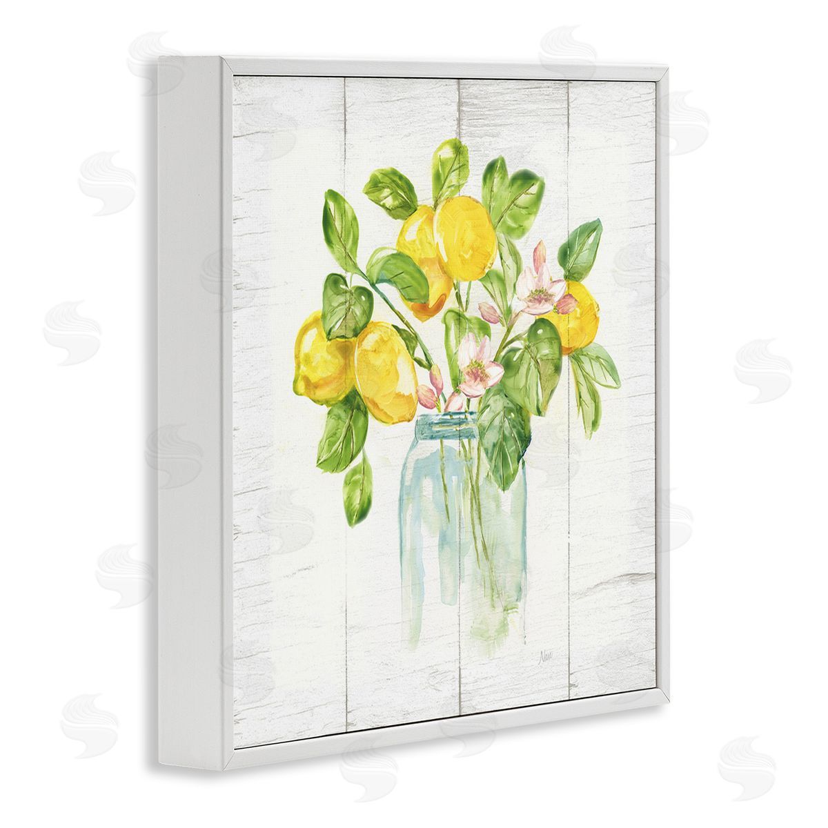 Nan Lemon Blossom Bouquet White Framed Giclee Wall Art Print