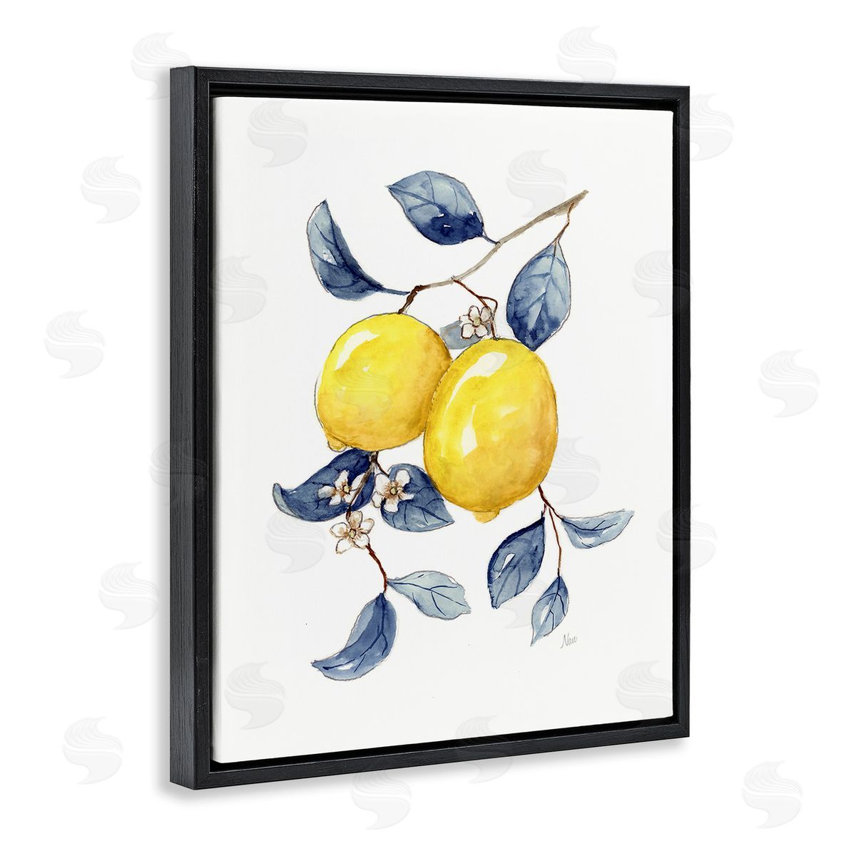 Nan Minimal Lemon Fruits Black Floating Frame Canvas Wall Art Print