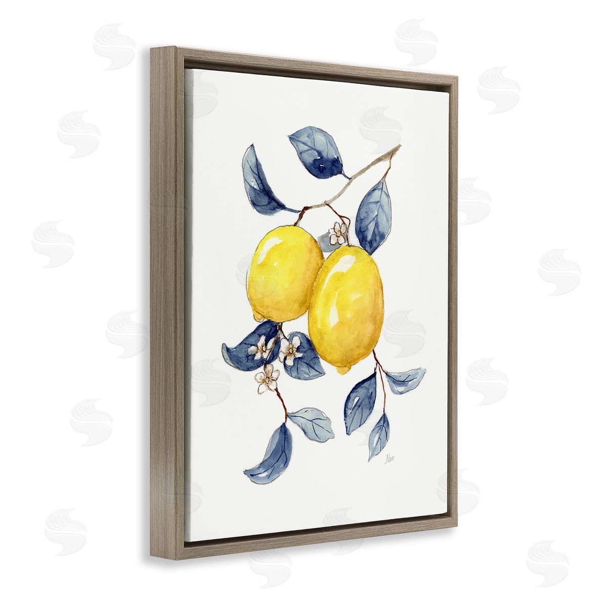 Nan Minimal Lemon Fruits Brown Floating Frame Canvas Wall Art Print