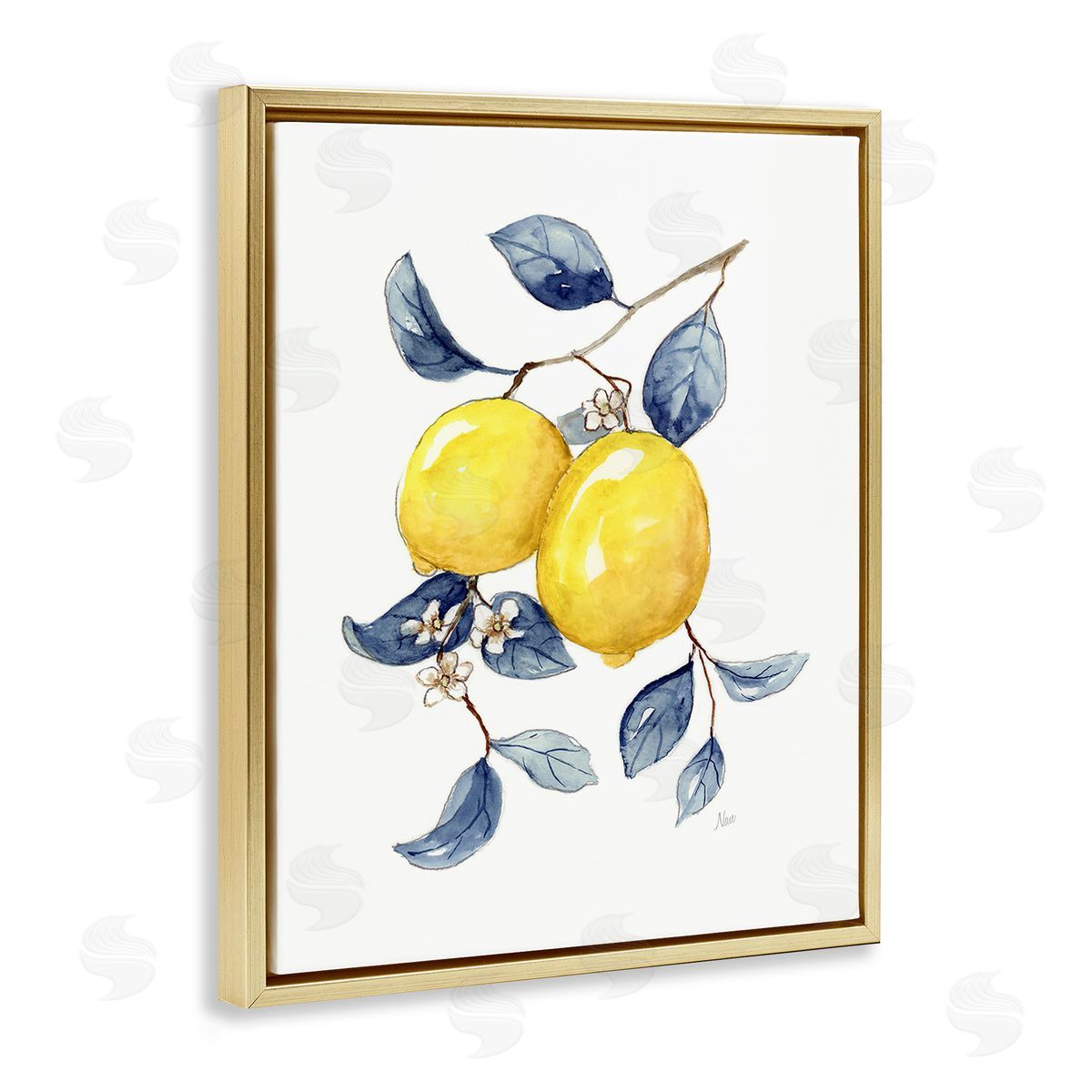 Nan Minimal Lemon Fruits Gold Floating Frame Canvas Wall Art Print