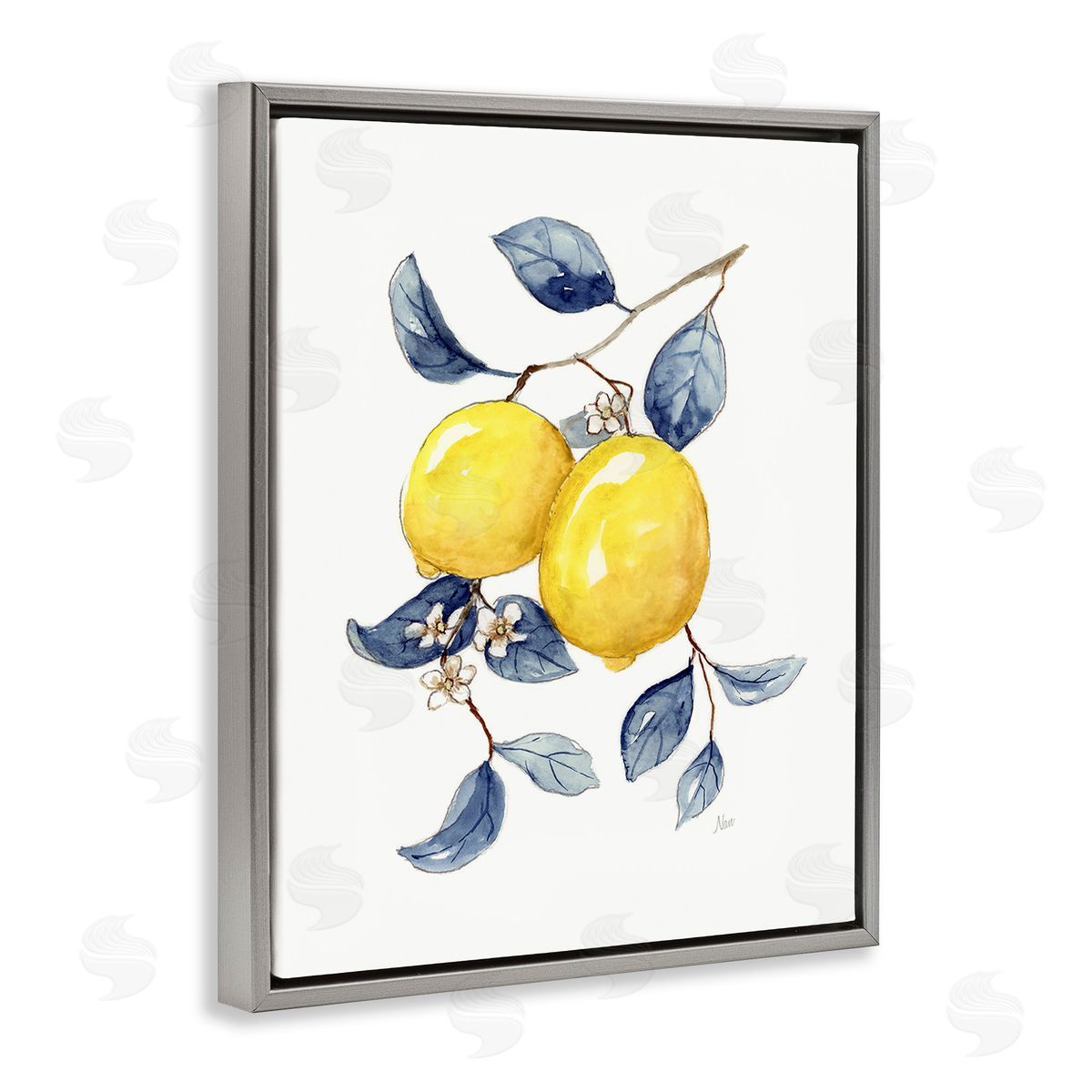 Nan Minimal Lemon Fruits Gray Floating Frame Canvas Wall Art Print