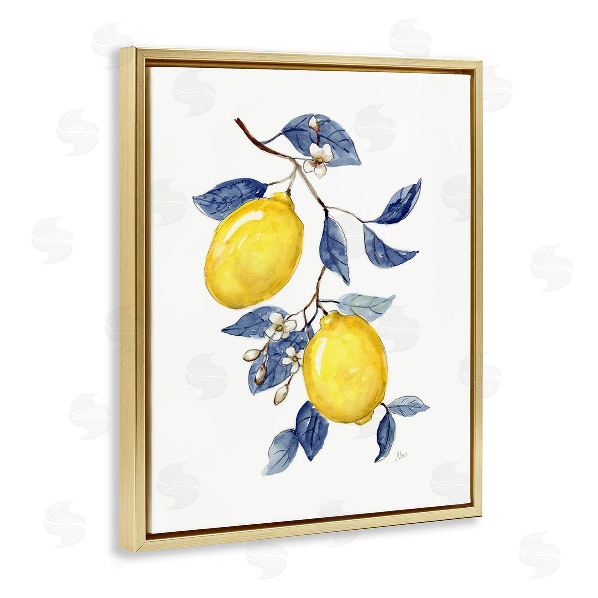 Nan Lemons with Flower Buds Gold Floating Frame Canvas Wall Art Print