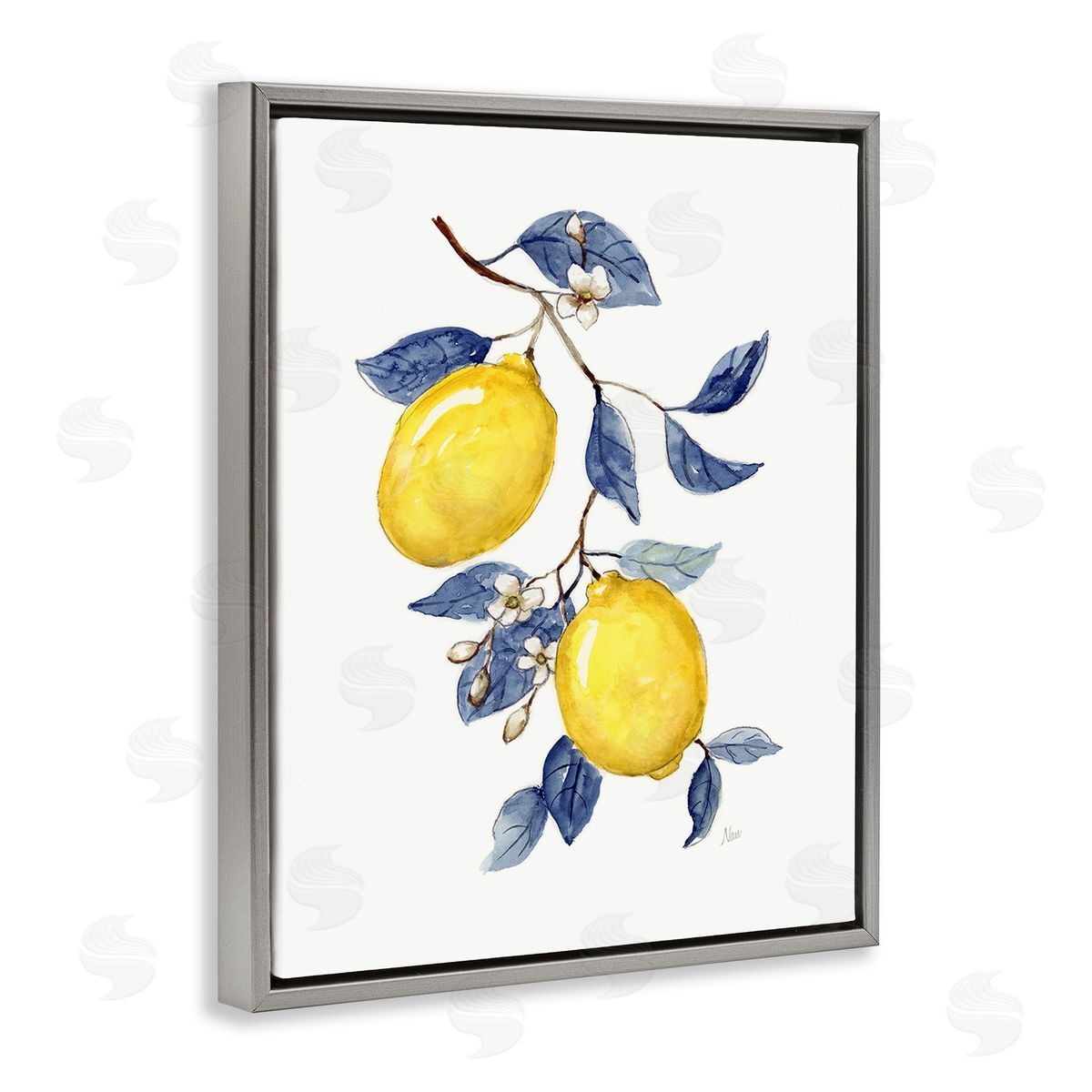 Nan Lemons with Flower Buds Gray Floating Frame Canvas Wall Art Print