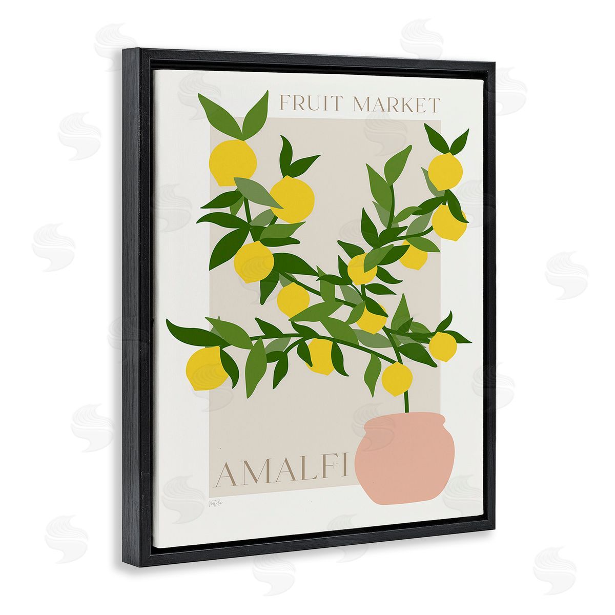 Natalie Carpentieri Minimal Lemon Branch Black Floating Frame Canvas Wall Art Print