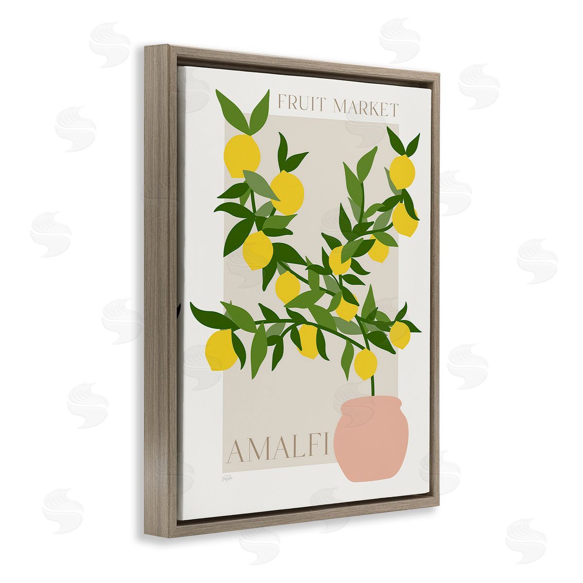 Natalie Carpentieri Minimal Lemon Branch Brown Floating Frame Canvas Wall Art Print