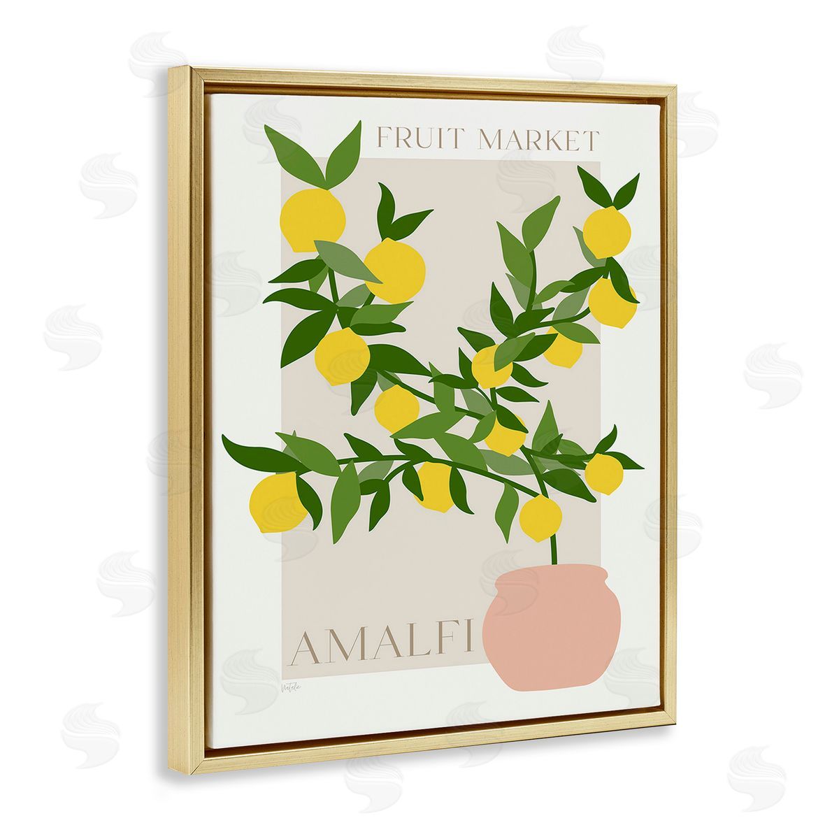 Natalie Carpentieri Minimal Lemon Branch Gold Floating Frame Canvas Wall Art Print