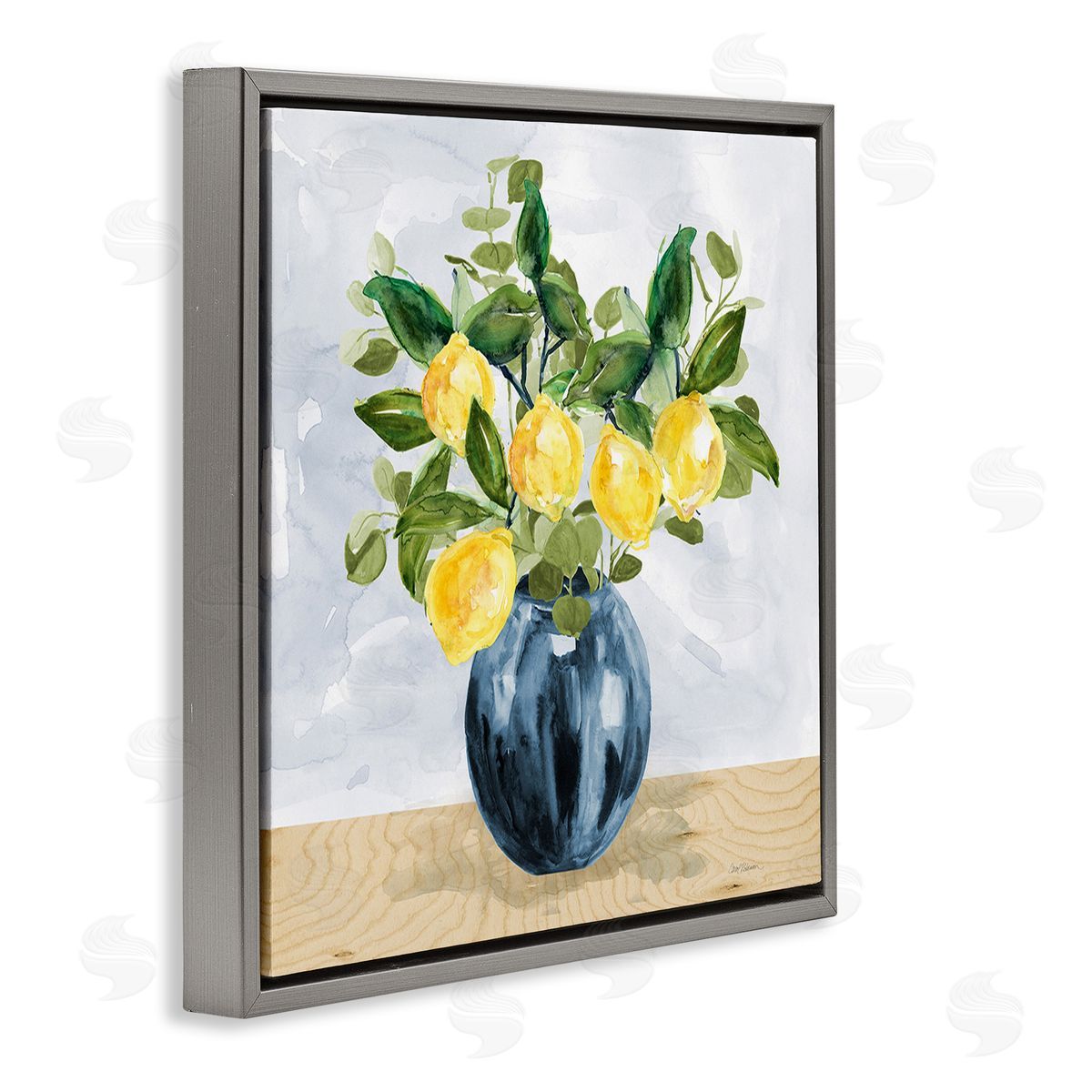 Carol Robinson Lemon Tree Bouquet Gray Floating Frame Canvas Wall Art Print