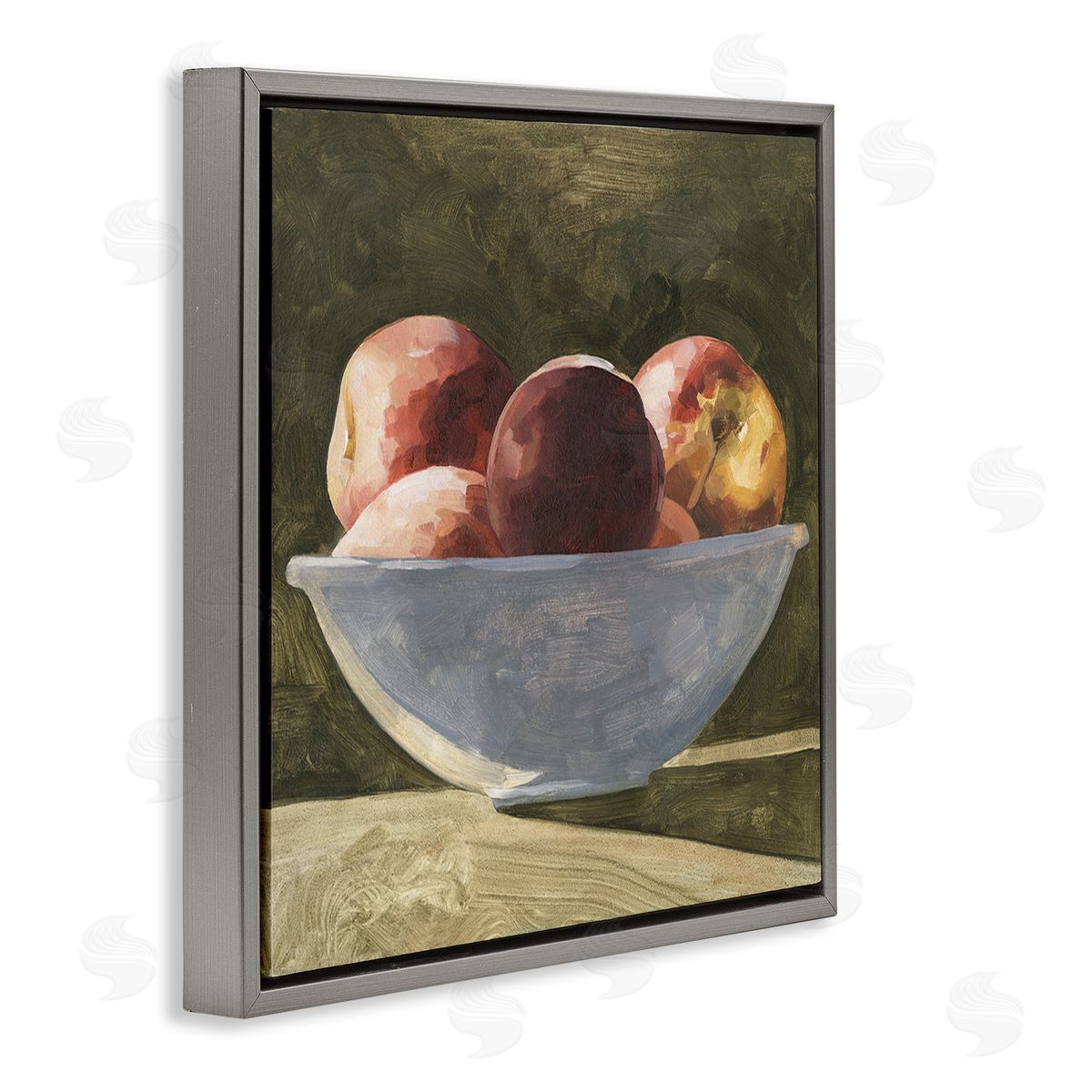 Emma Caroline Shadowed Apples Still Life Gray Floating Frame Canvas Wall Art Print