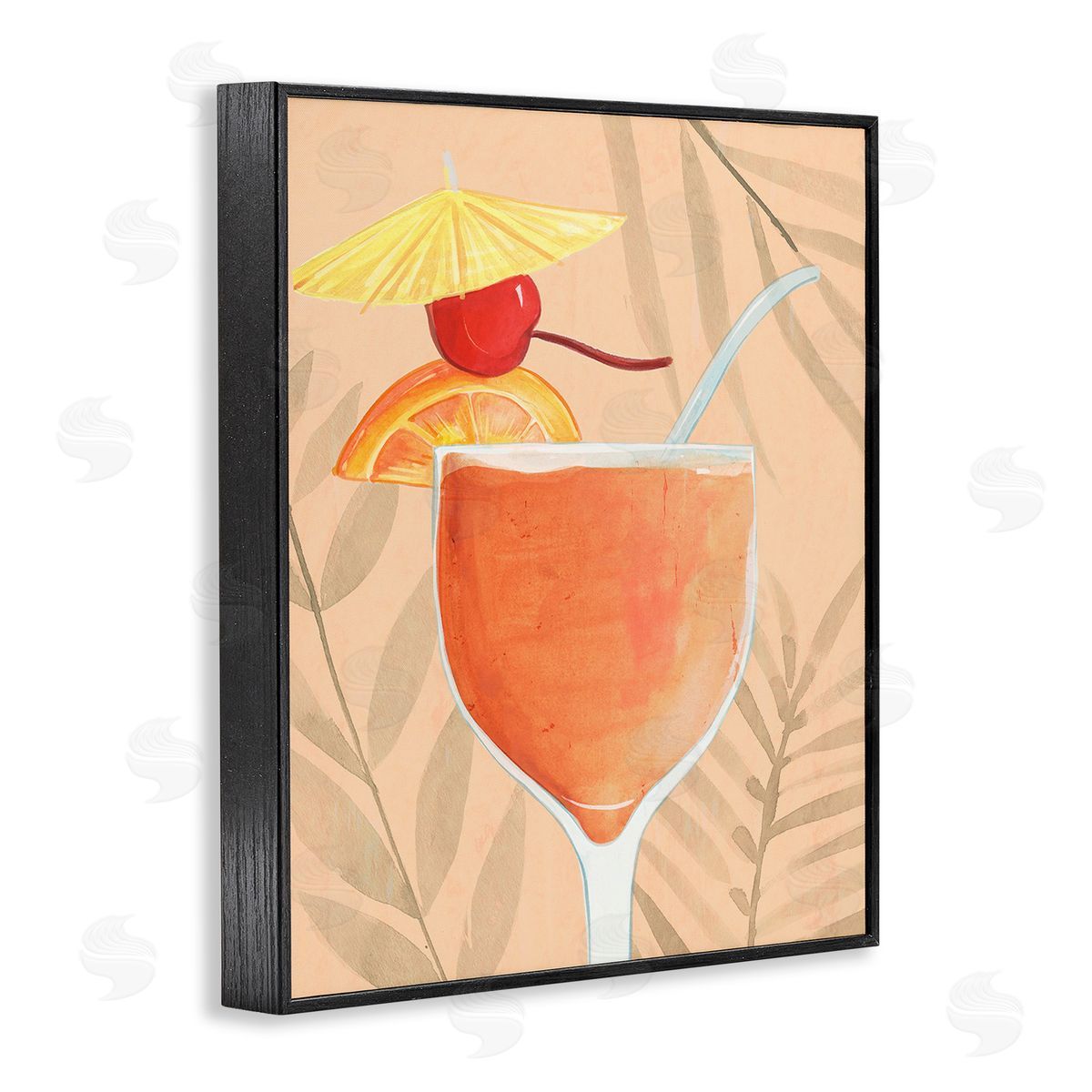 Annie Warren Tropical Cocktail with Fruit Black Framed Giclee Wall Art Print