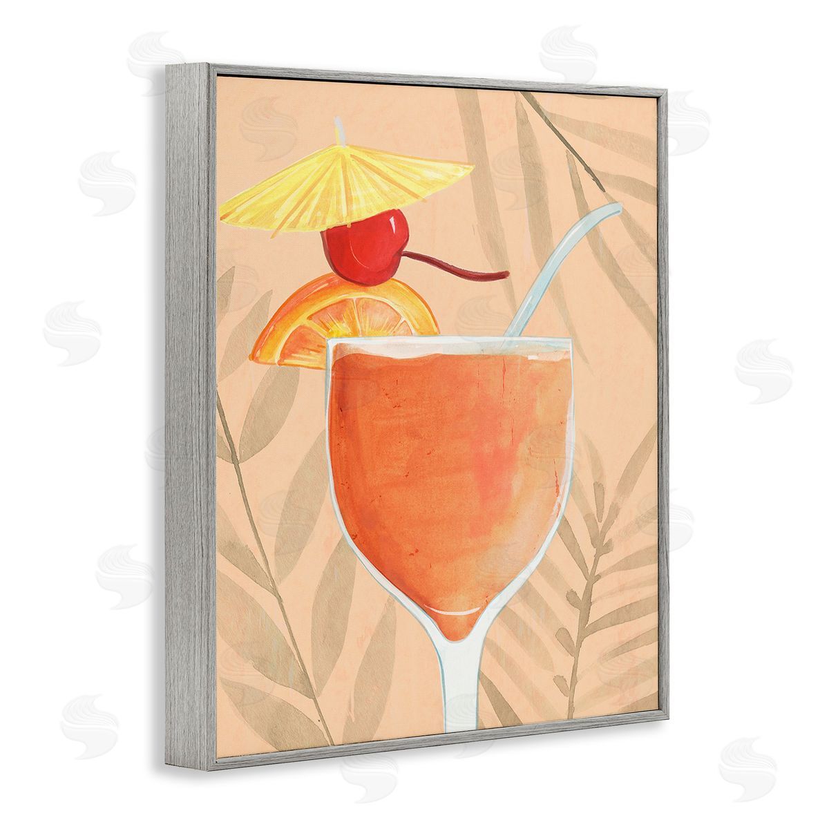 Annie Warren Tropical Cocktail with Fruit Gray Framed Giclee Wall Art Print