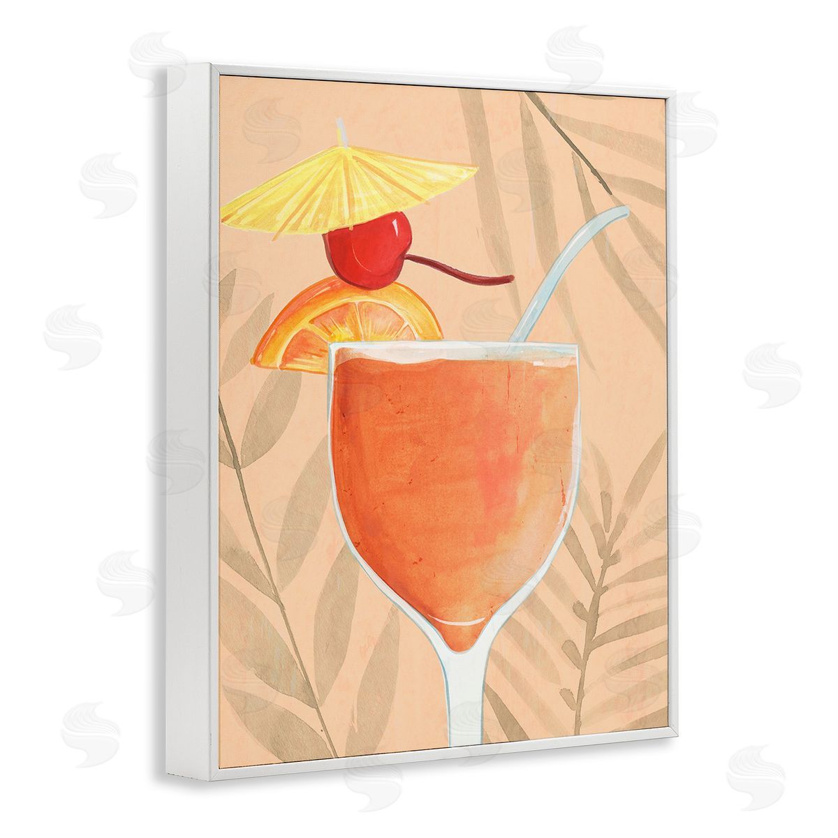 Annie Warren Tropical Cocktail with Fruit White Framed Giclee Wall Art Print