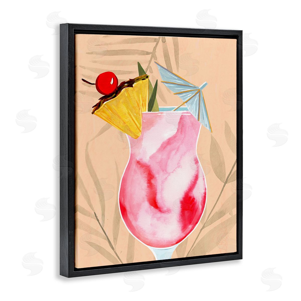 Annie Warren Fruity Cocktail Drink Black Floating Frame Canvas Wall Art Print