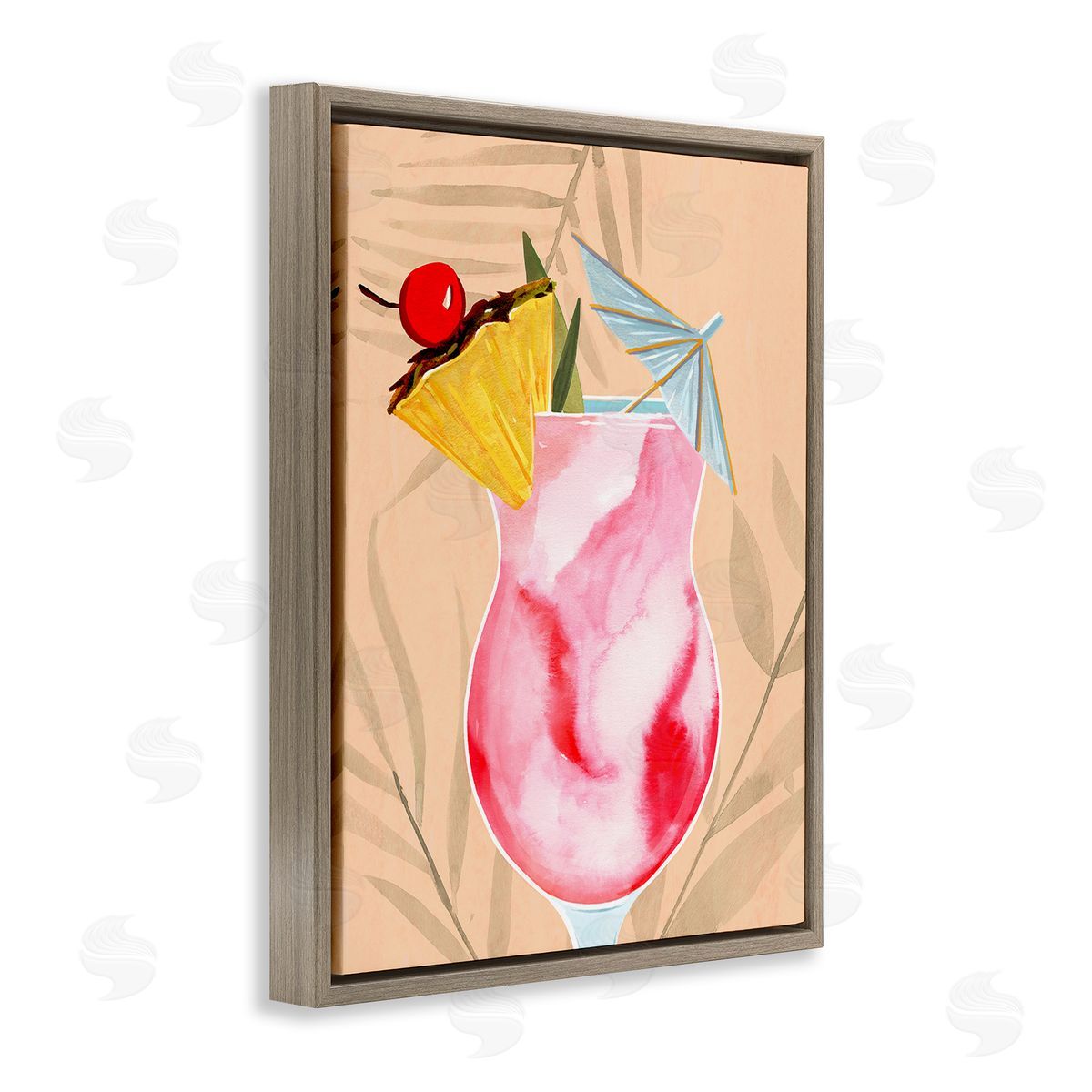 Annie Warren Fruity Cocktail Drink Brown Floating Frame Canvas Wall Art Print