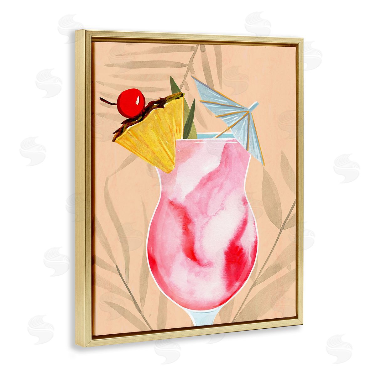 Annie Warren Fruity Cocktail Drink Gold Floating Frame Canvas Wall Art Print