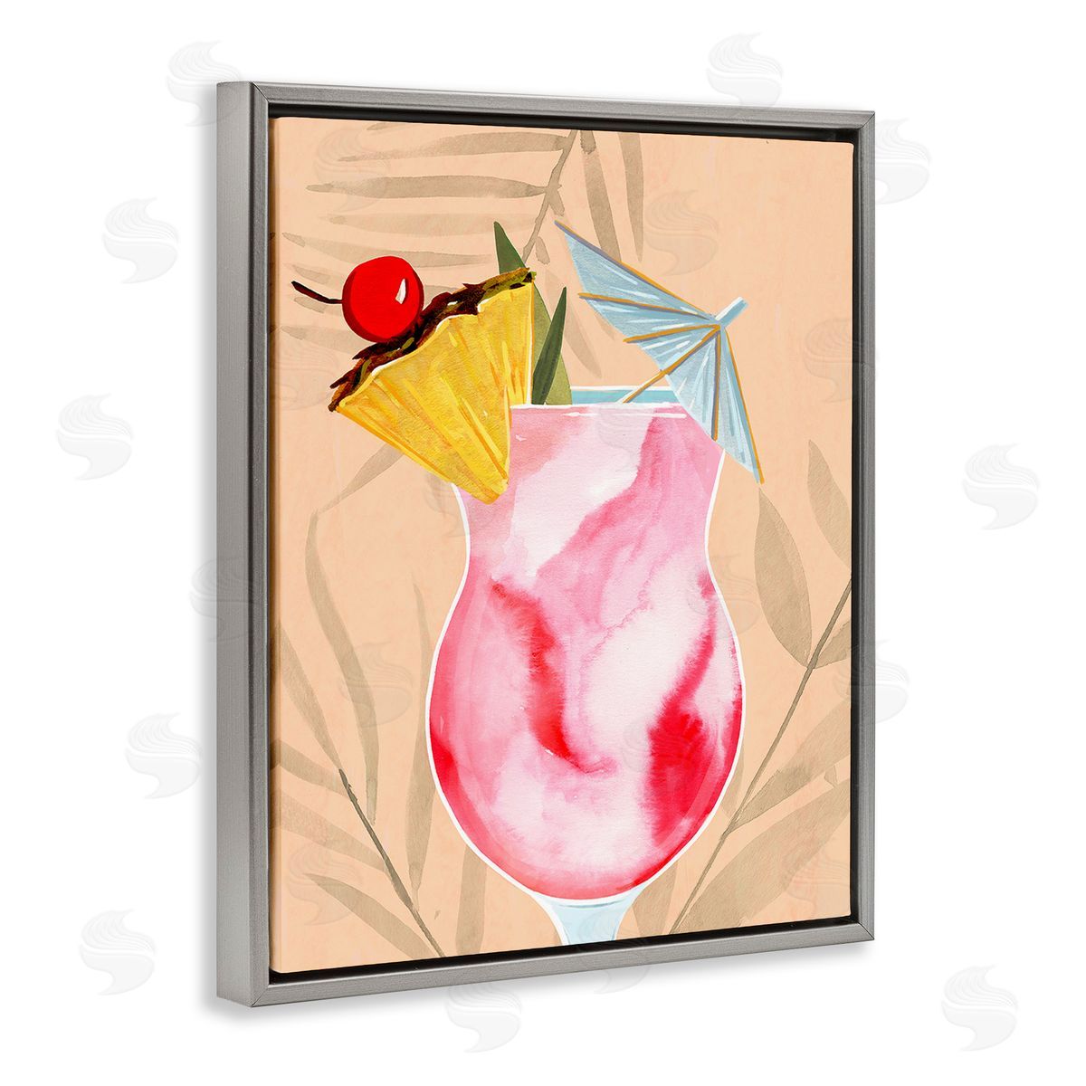 Annie Warren Fruity Cocktail Drink Gray Floating Frame Canvas Wall Art Print