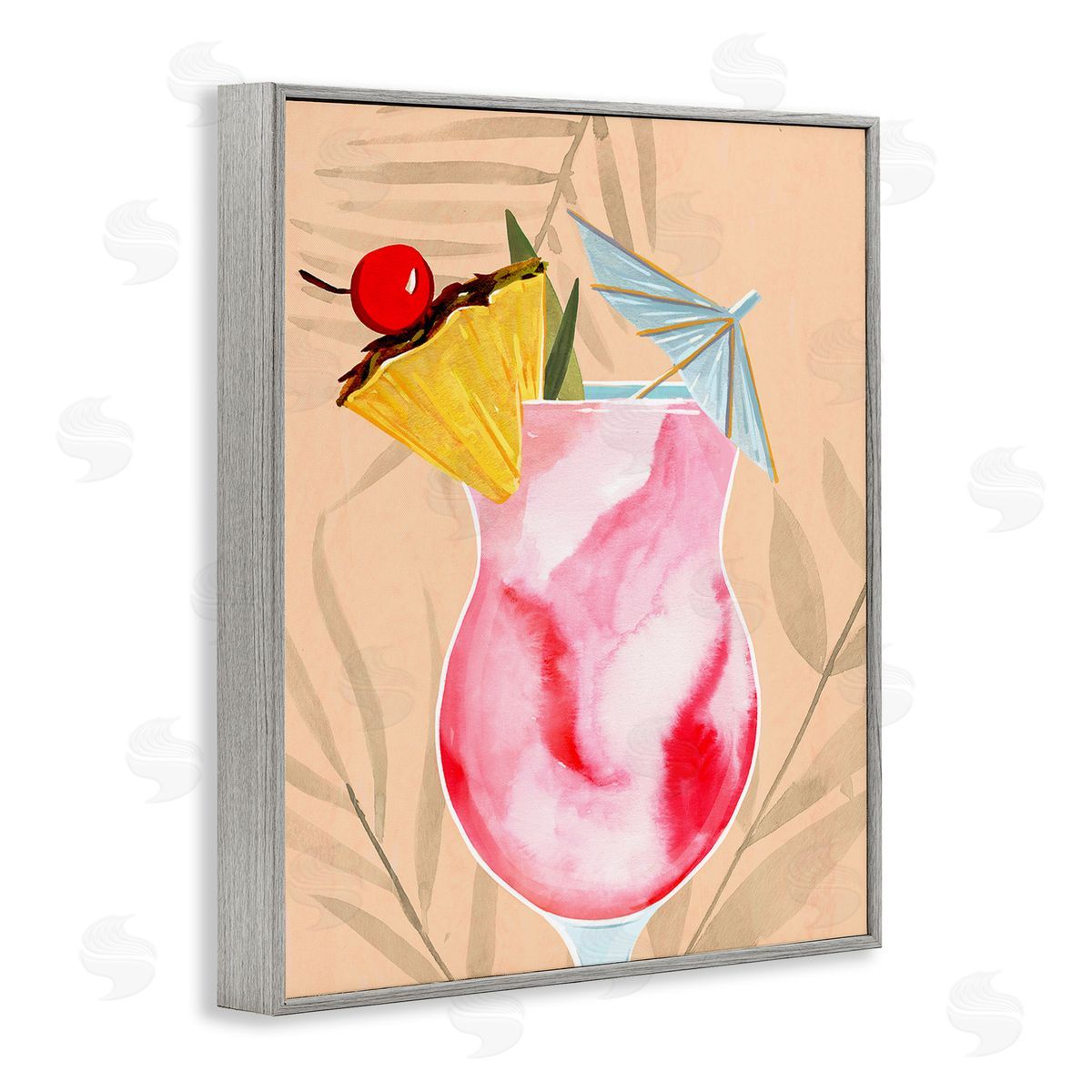 Annie Warren Fruity Cocktail Drink Gray Framed Giclee Wall Art Print