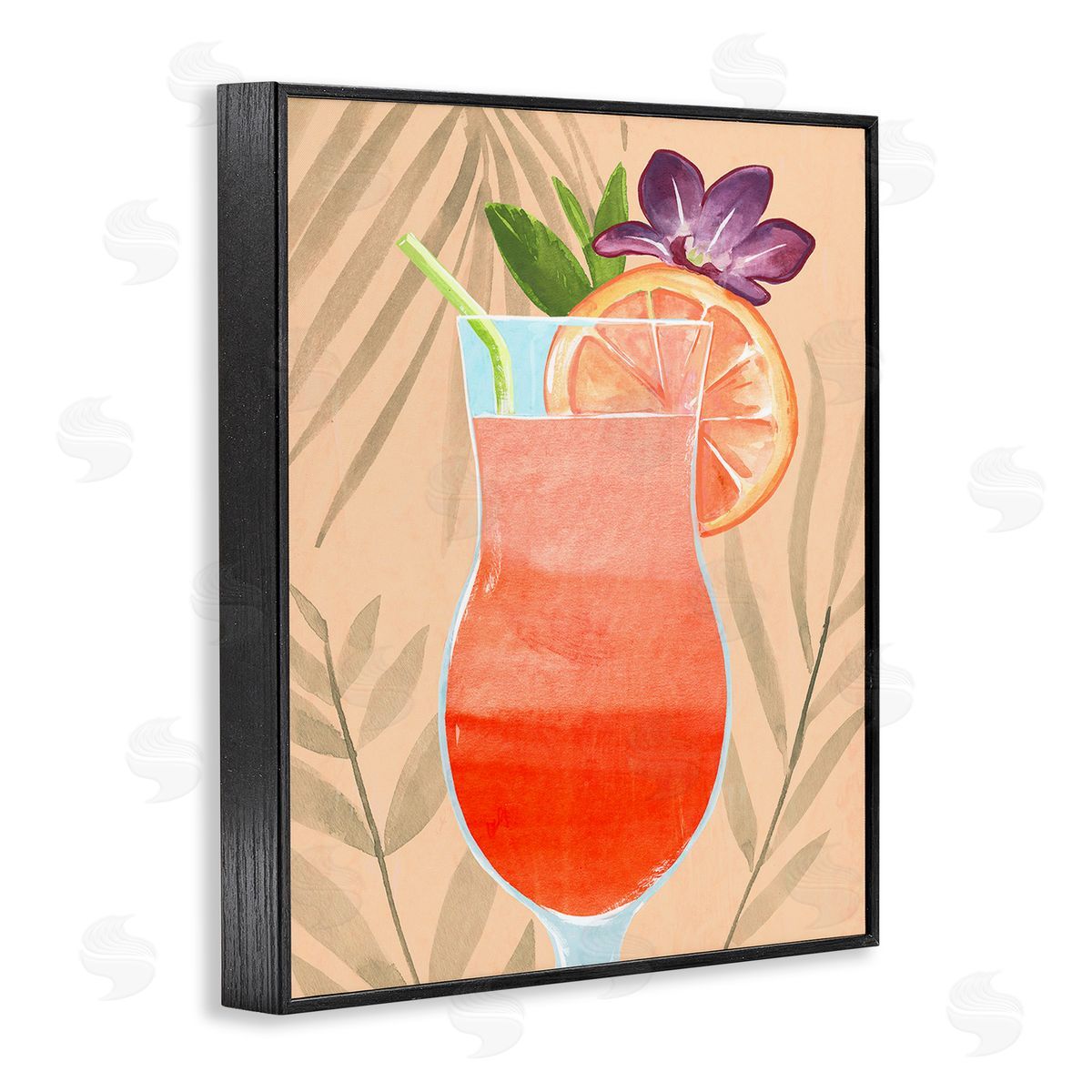 Annie Warren Plant Patterned Cocktail Black Framed Giclee Wall Art Print