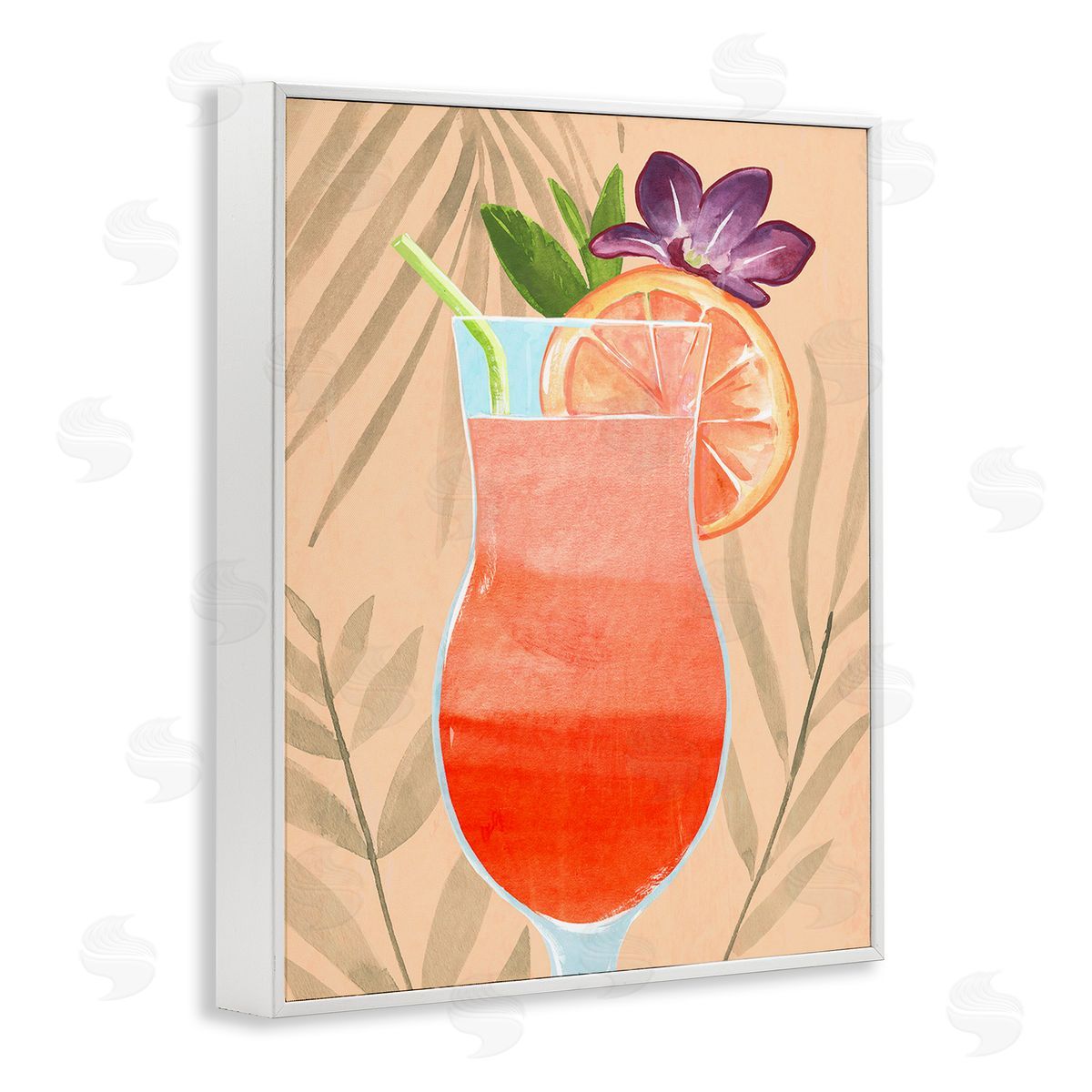 Annie Warren Plant Patterned Cocktail White Framed Giclee Wall Art Print