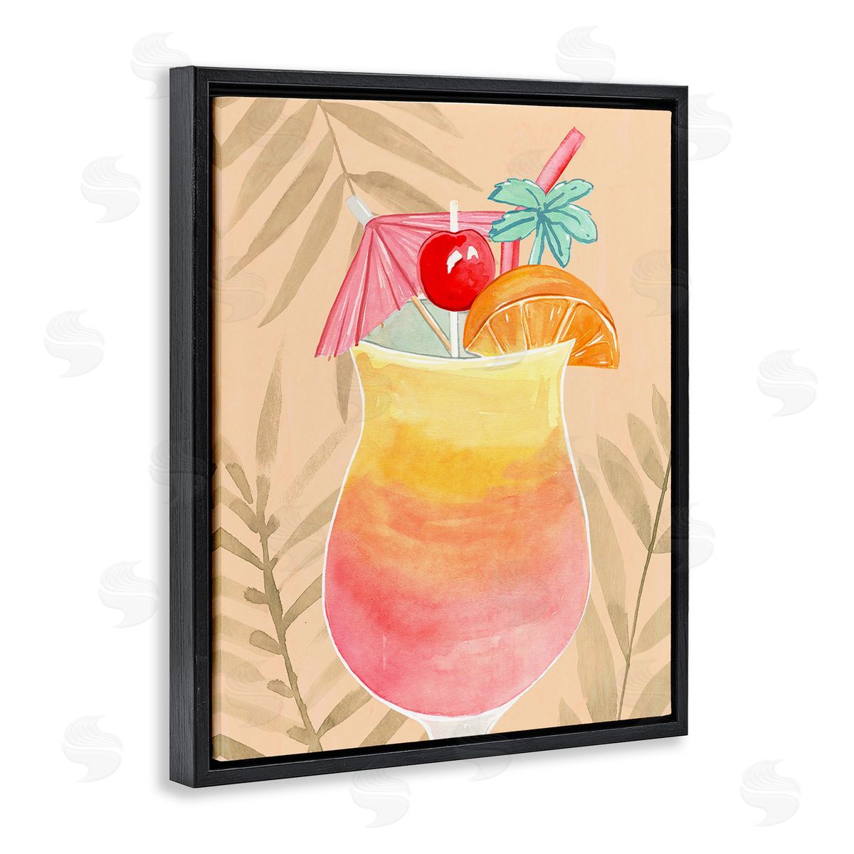 Annie Warren Tropical Mixed Drink Black Floating Frame Canvas Wall Art Print