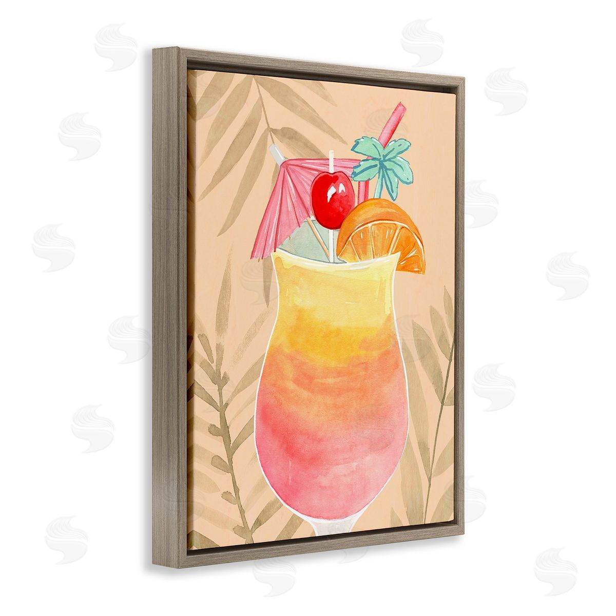 Annie Warren Tropical Mixed Drink Brown Floating Frame Canvas Wall Art Print