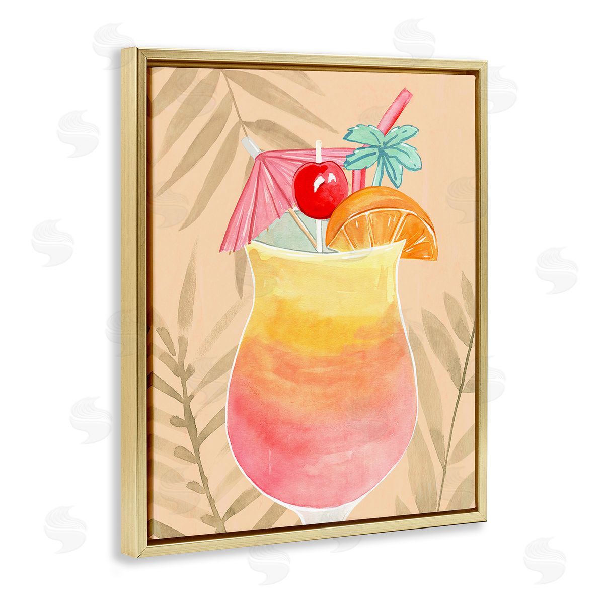 Annie Warren Tropical Mixed Drink Gold Floating Frame Canvas Wall Art Print
