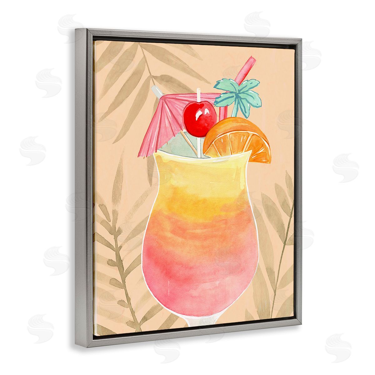 Annie Warren Tropical Mixed Drink Gray Floating Frame Canvas Wall Art Print