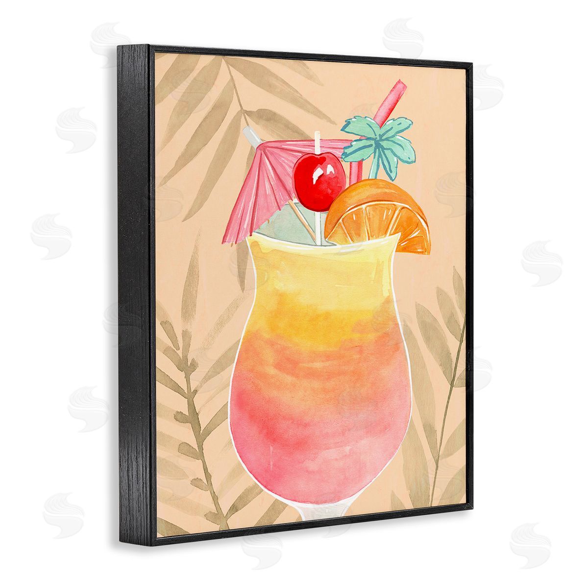 Annie Warren Tropical Mixed Drink Black Framed Giclee Wall Art Print
