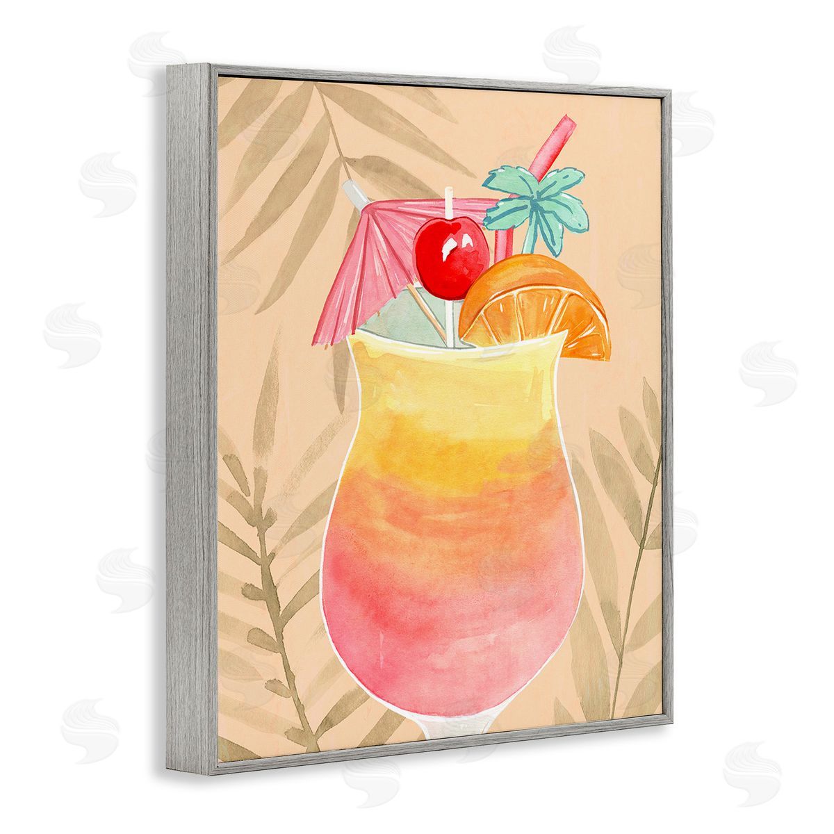 Annie Warren Tropical Mixed Drink Gray Framed Giclee Wall Art Print