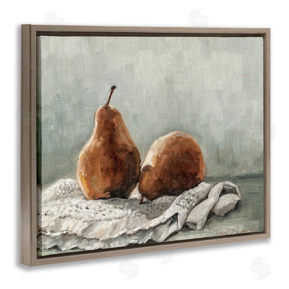 Marian Parsons Pears on Blanket Painting Brown Floating Frame Canvas Wall Art Print