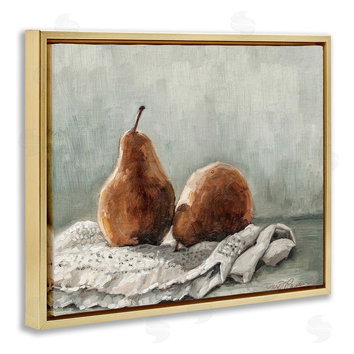 Marian Parsons Pears on Blanket Painting Gold Floating Frame Canvas Wall Art Print