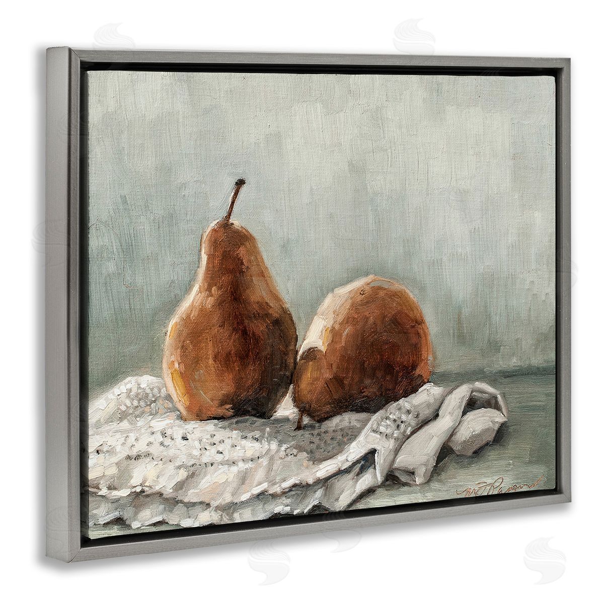 Marian Parsons Pears on Blanket Painting Gray Floating Frame Canvas Wall Art Print