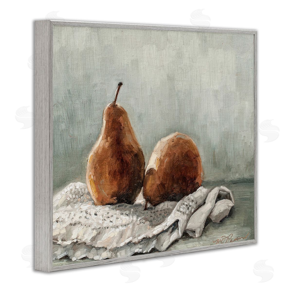 Marian Parsons Pears on Blanket Painting Gray Framed Giclee Wall Art Print