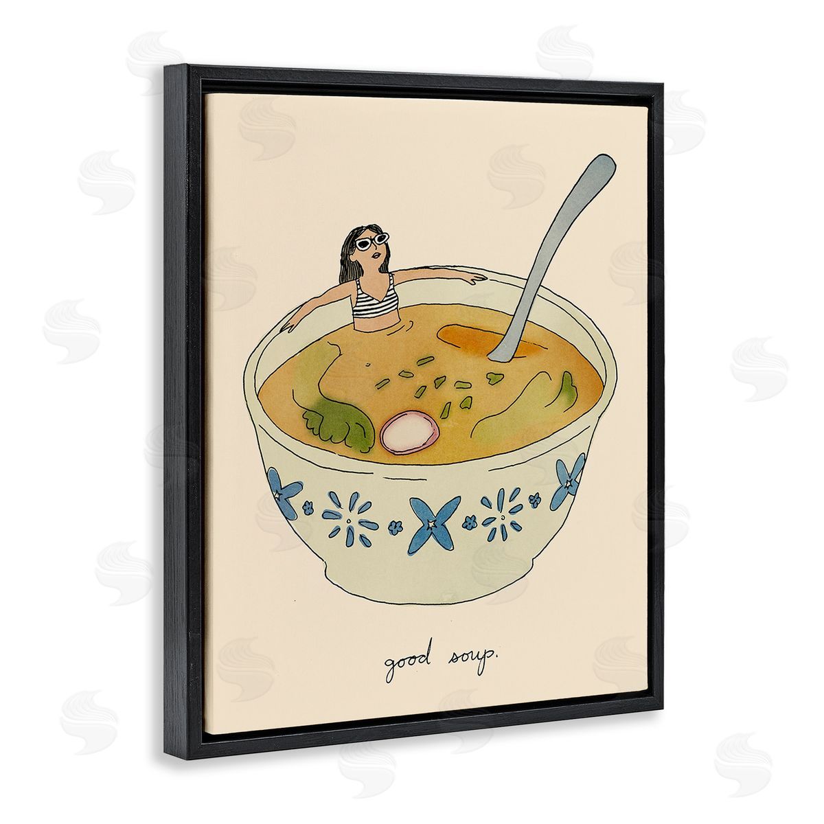 Girl Bathing in Soup Black Floating Frame Canvas Wall Art, Home Decor by Victoria Barnes