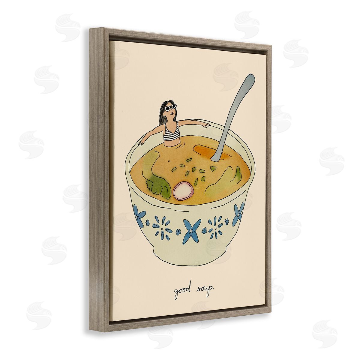 Girl Bathing in Soup Brown Floating Frame Canvas Wall Art, Home Decor by Victoria Barnes