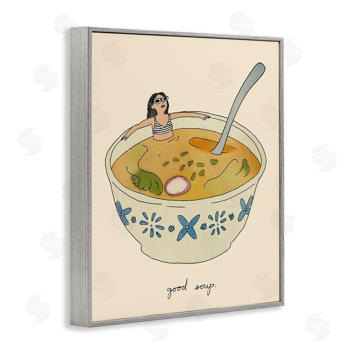 Girl Bathing in Soup Grey Frame Print Wall Art, Home Decor by Victoria Barnes