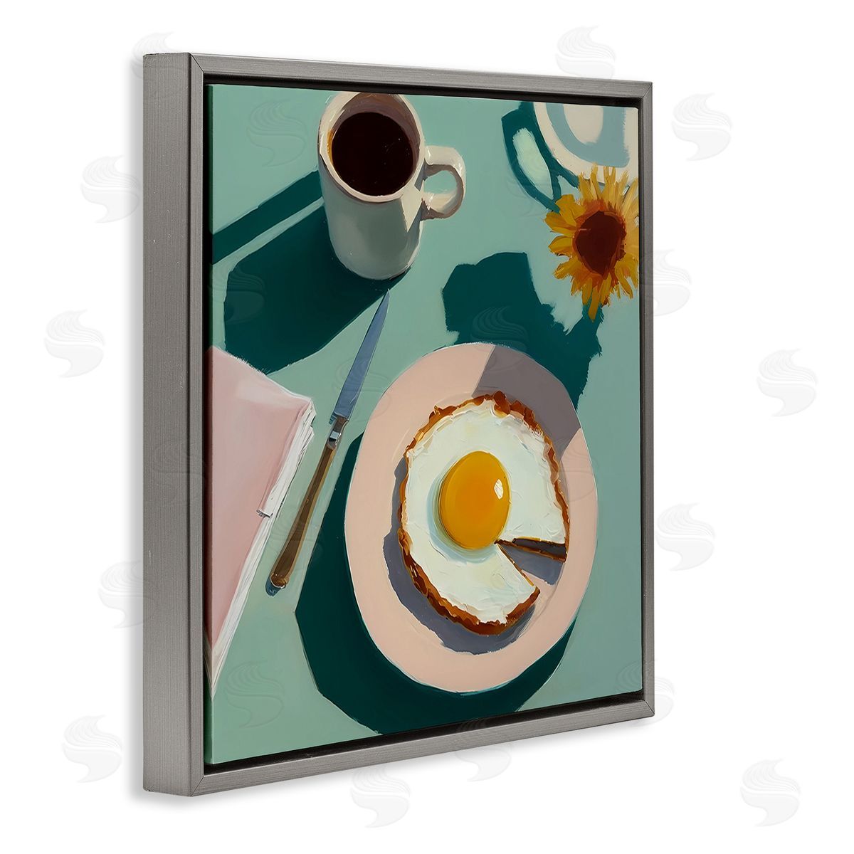 Walker Noble Kitchen Brunch Meal Gray Floating Frame Canvas Wall Art Print