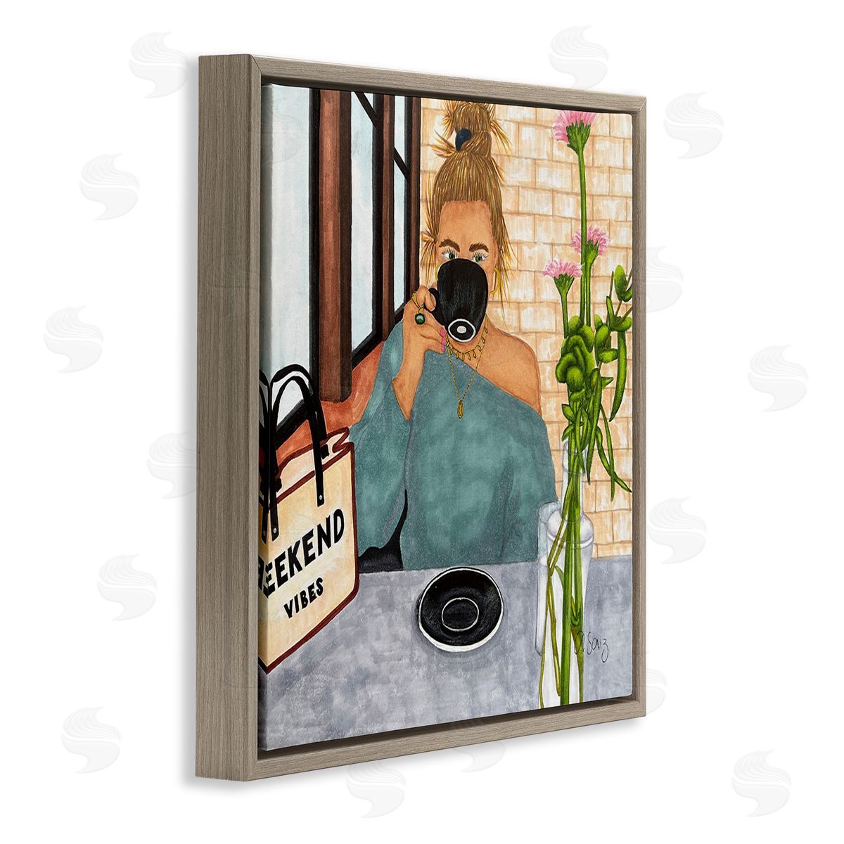 Ale Saiz Studio Weekend Vibes at Cafe Brown Floating Frame Canvas Wall Art Print