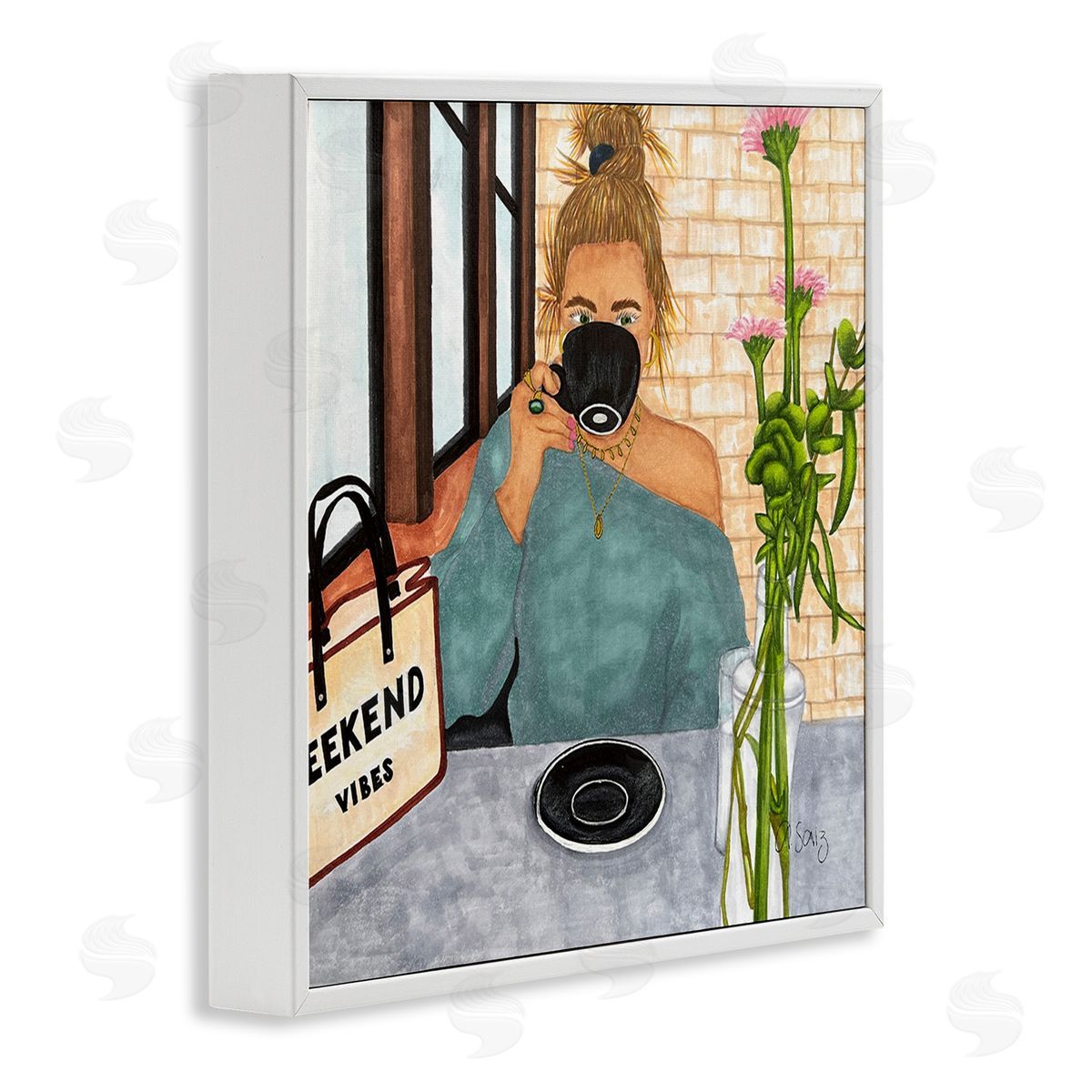 Ale Saiz Studio Weekend Vibes at Cafe White Framed Giclee Wall Art Print