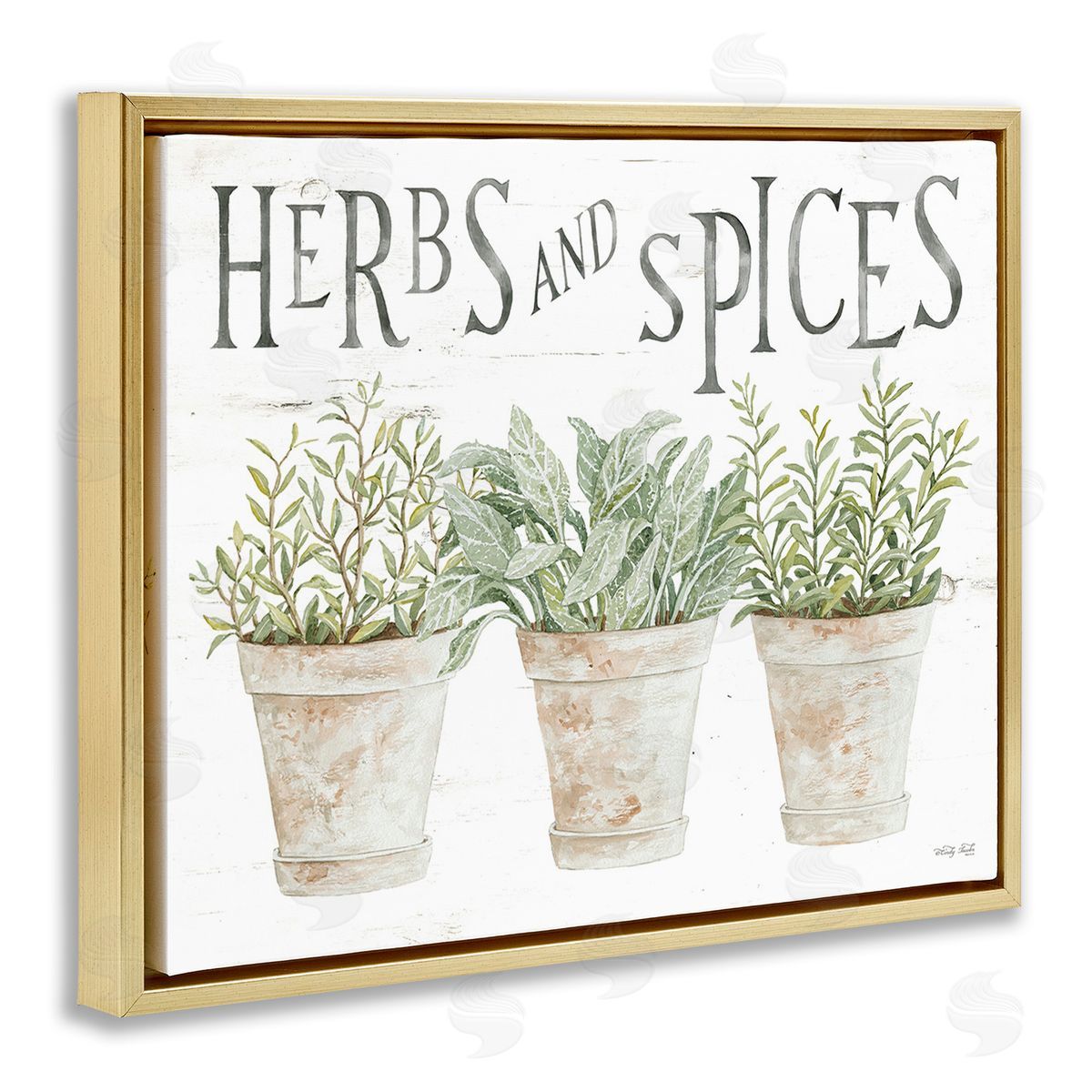Cindy Jacobs Country Herbs & Spices Gold Floating Frame Canvas Wall Art Print