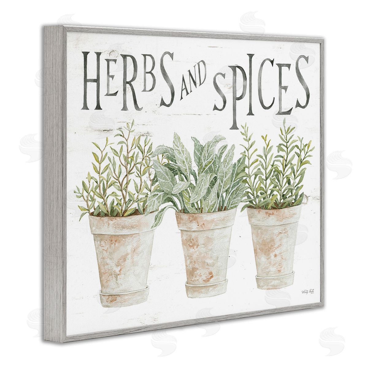 Cindy Jacobs Country Herbs & Spices Gray Framed Giclee Wall Art Print
