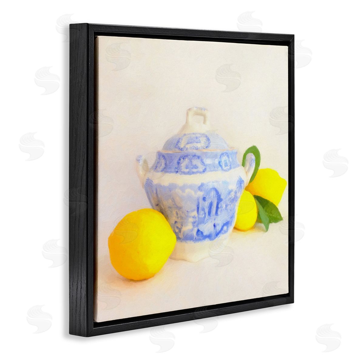 Graffitee Studios Lemons & Ornate Pottery Black Floating Frame Canvas Wall Art Print