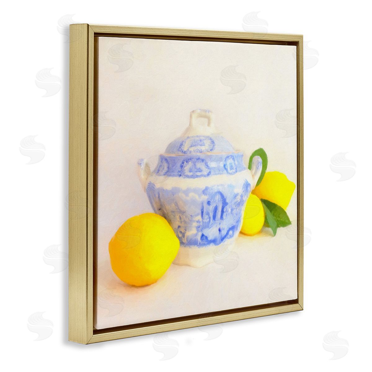 Graffitee Studios Lemons & Ornate Pottery Gold Floating Frame Canvas Wall Art Print