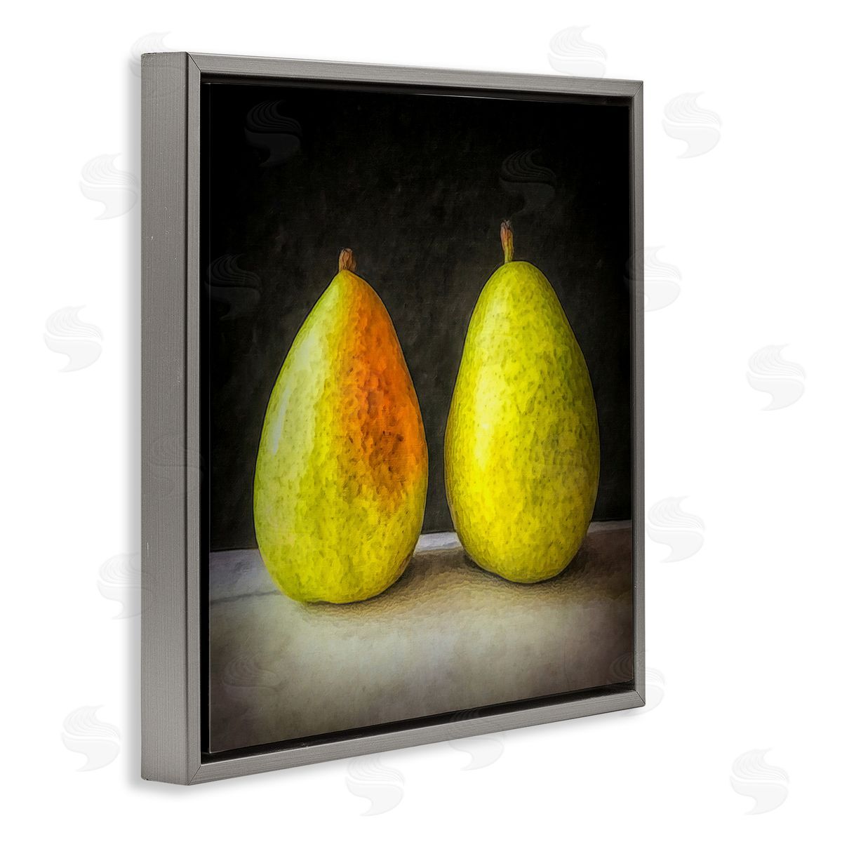 Graffitee Studios Pear Duo Still Life Gray Floating Frame Canvas Wall Art Print