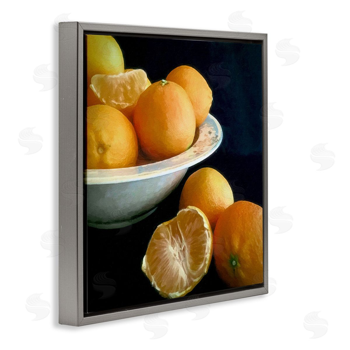 Graffitee Studios Peeled Oranges Still Life Gray Floating Frame Canvas Wall Art Print