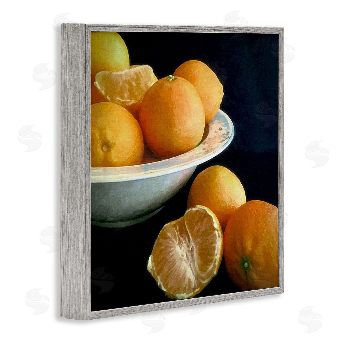 Graffitee Studios Peeled Oranges Still Life Gray Framed Giclee Wall Art Print