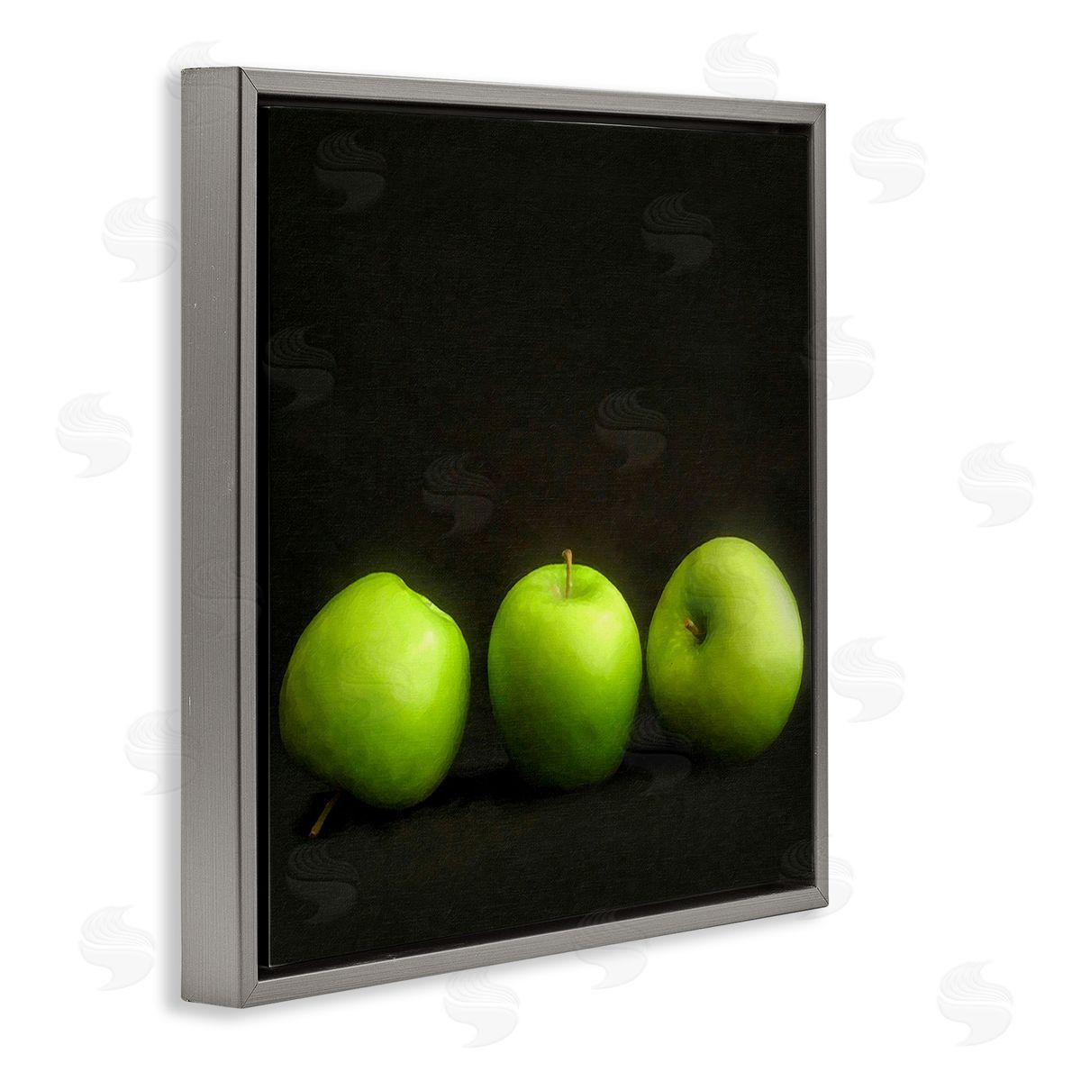 Graffitee Studios Apple Trio Still Life Gray Floating Frame Canvas Wall Art Print